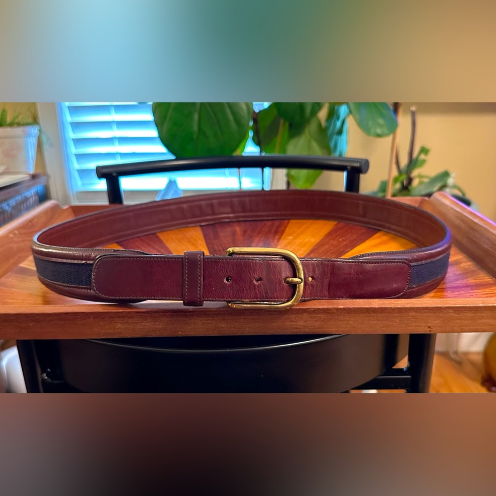 Vintage 90s Dooney & Bourke Leather and woven blue Belt 42”